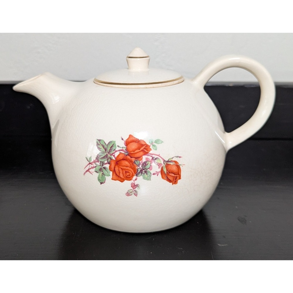 VTG Universal Cambridge American Beauty Rose Tea Pot 22K‎ Gold Accents, 1.5 QT
